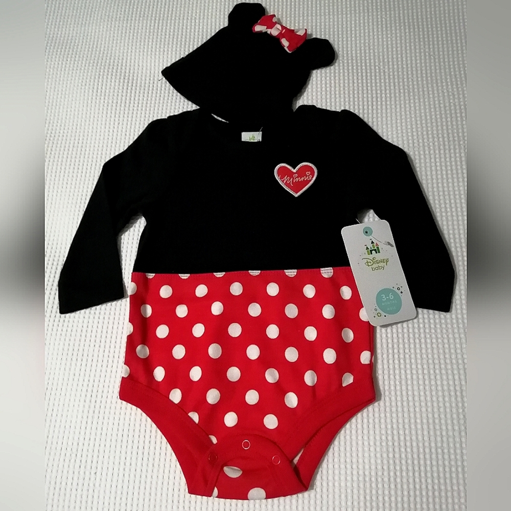 🔥SALE🔥 Disney Minnie Mouse Onesie Bodysuit & Hat NWT Sizes 3-6M, 6-12M, 18-24M
